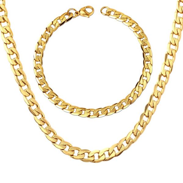 

luxukisskids new trendy bracelet necklace men jewelry set gold color chain necklace bracelet african dubai jewelry sets, Silver