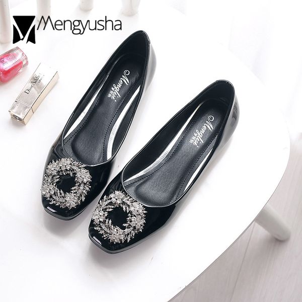 

woman paillette floral hoop flats ballerina plus size 34-43 moccasins espadrilles japanned leather shoes women crystal loafers, Black