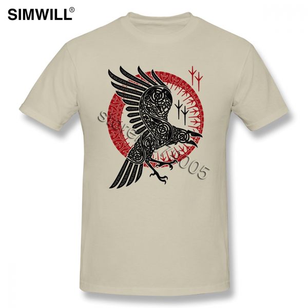 

viking ragnar raven t-shirts mens 100% cotton old norse runes bird tees short sleeved round neck tee classic tshirt large size