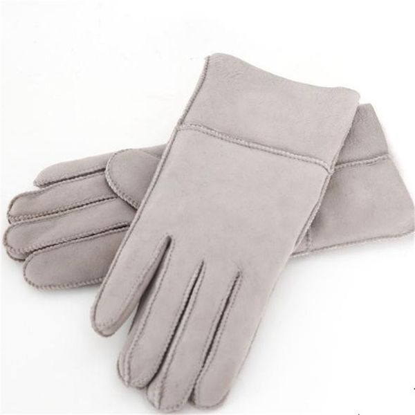

five fingers gloves winter sheepskin wool women thicken warm thermal mittens outdoor riding skiing leather fur, Blue;gray