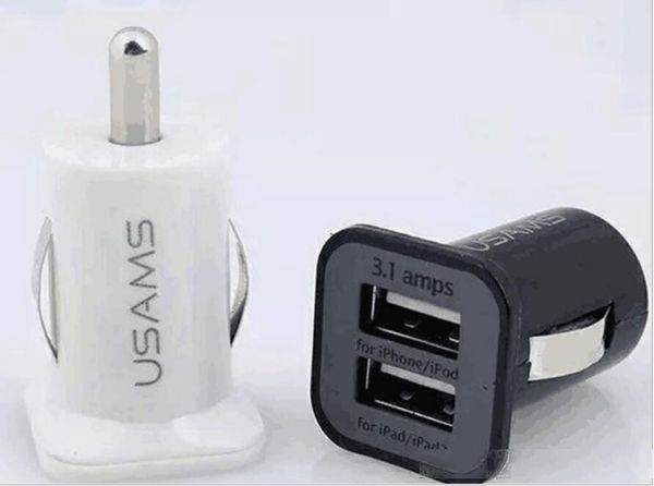 

usams car charger 3.1a dual usb port 2 port car charger for all smart phones