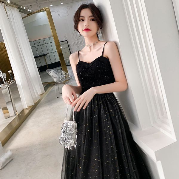 

banquet evening dress long black sling party dress 2020 new fashion spaghetti strap shinning sequins formal pageant, White;black