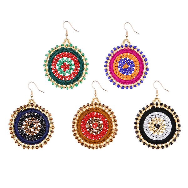 

dangle & chandelier pure handmade beaded alloy big circle sleepnet earrings, Silver