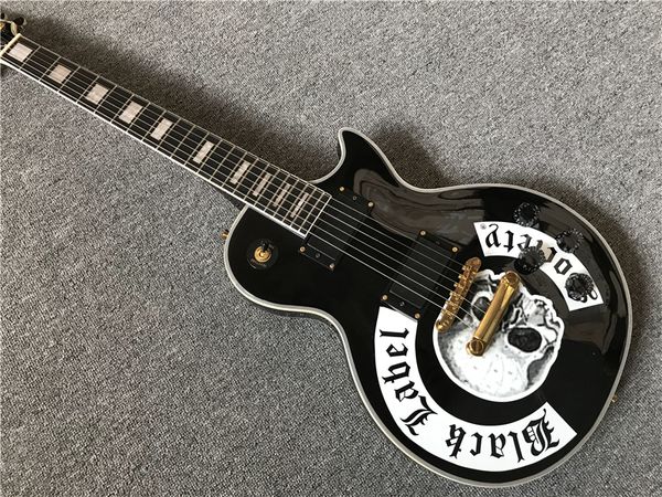 

black label society electric guitar with skull pattern,rosewood fretboard,golden hardwares,offering customized services