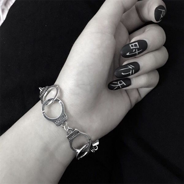 

silver color of grey bracelet fashion punk handcuffs bracelets for women men lover couple charm jewelry accessories gifts new, Golden;silver