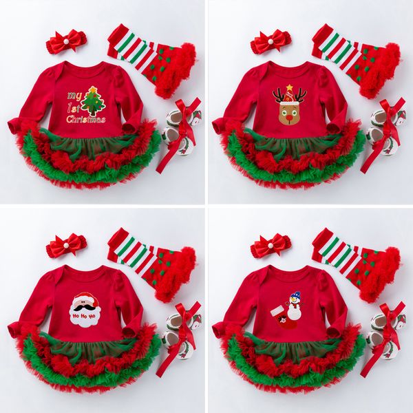 

clothing sets baby girl dress set my first christmas costume tutu dresses borntoddler girls outfits 4pcs red romper shoes headband socks, White