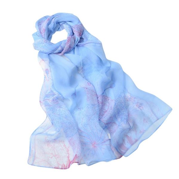 

sagace scarfs for ladies fashion women lotus printing long soft wraps scarf ladies shawl scarves beach party silk scarf, Blue;gray