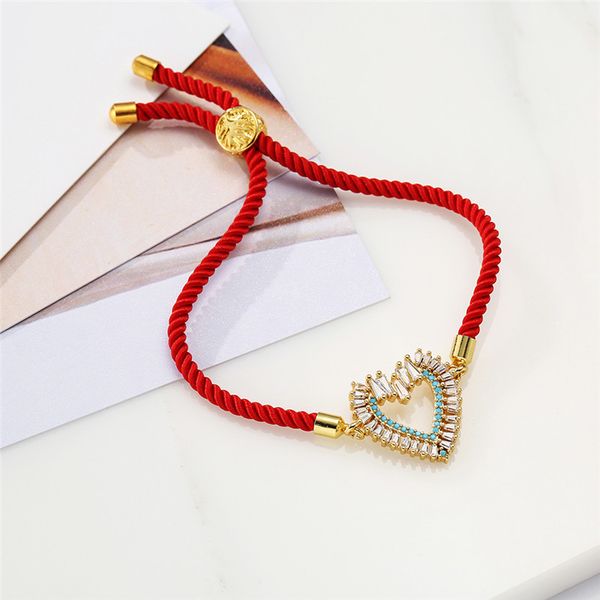 

cmoonry trendy red rope bracelet full cubic zirconia inlay heart charm bracelets for women girl, Golden;silver