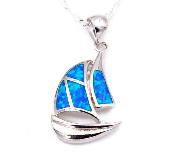 

chains 2021 summer arrival ocean blue sailboat opal pendant necklace, Silver
