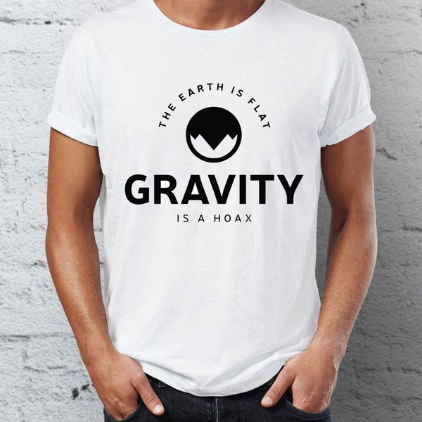 

men's t shirt flat earth gravity is a hoax funny sarcasm awesome tee