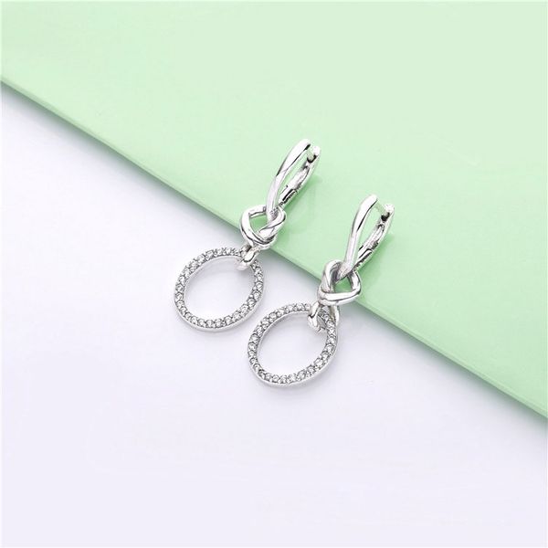 

925 Sterling Silver Knotted Hearts Drop Earrings Fits European Pandora Style Jewelry Fashion Earrings