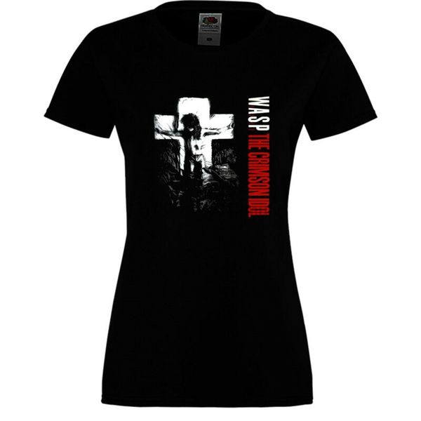

damen women black t-shirt wasp crimson idol'92 wasp heavy metal lang kurzarm