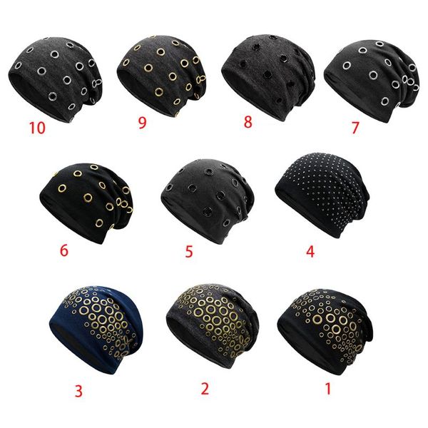 

winter knit beanie hat hip hop punk metal circle ring slouchy skull cap