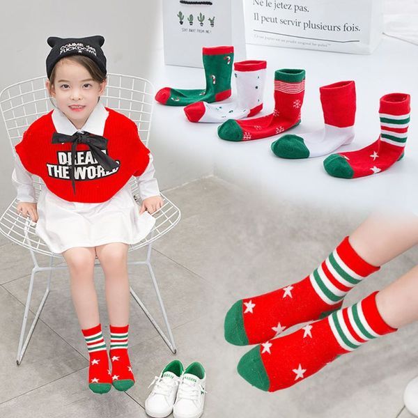 

5pair/set 5pair/set children kids autumn winter soft cotton socks cute cartoon christmas theme ankle length sock for festival, Pink;yellow
