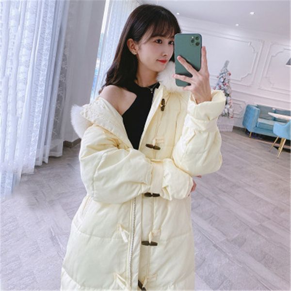 

women's down & parkas jacket women long loose outerwera 2021 winter white duck coat horn buckle retro parka m135, Black
