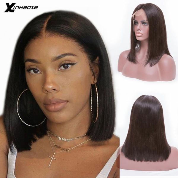 

lace wigs short bob13x4 remy wig brazilian straight front bob pre plucked with baby hair 13x6 deep part, Black;brown