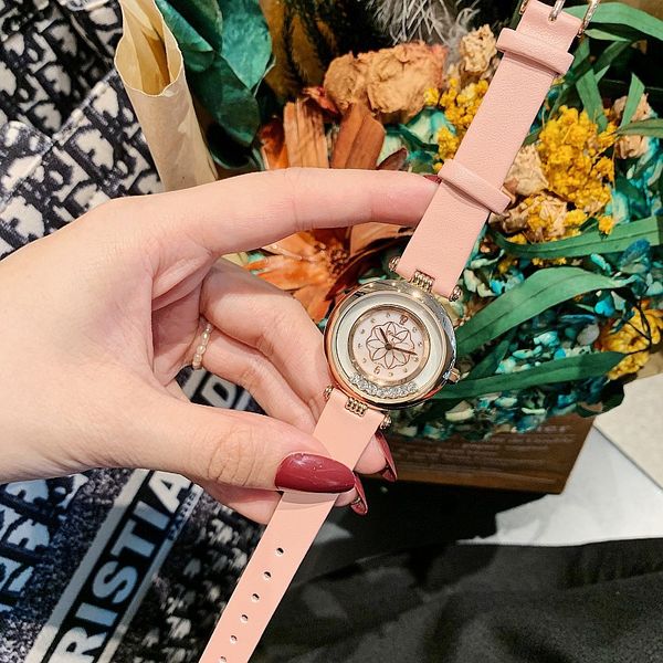 

high-end dimini fashion light luxury cool all-match korean-style watch female leather watch strap shell chassis ladies watch, Slivery;brown