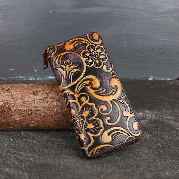 

lady's clutch bag stylish embossed long money bag head layer coin-leather vintage leather zippered lady's purse, Red;black