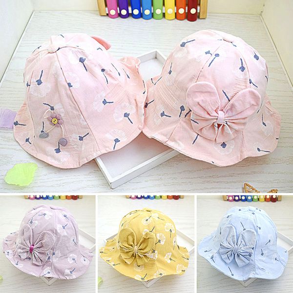 

big bows baby hat summer baby accessories princess girl bucket hat outdoor infant toddler sun cap muts, Yellow