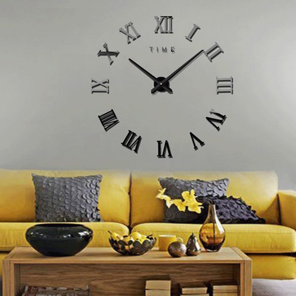 

modern diy large roman number wall clock 3d mirror surface wall sticker clock art decor
