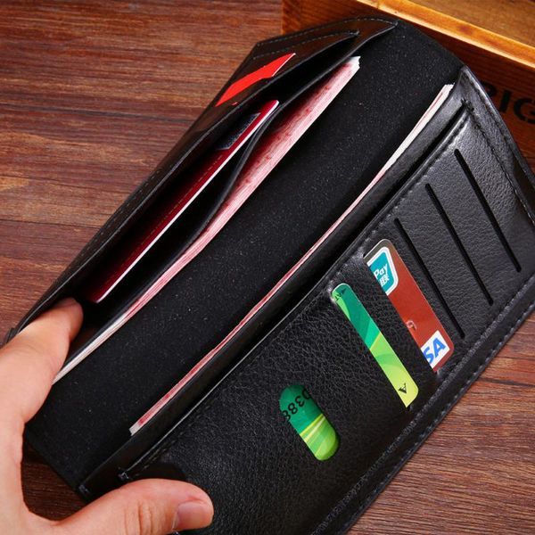 

man wallet leather concise money bag huge capacity purse card holder, Red;black