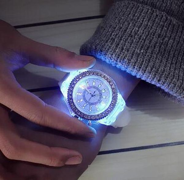 

led flash luminous watch personality trends students lovers jellies women men s watches 7 color light wristwatch