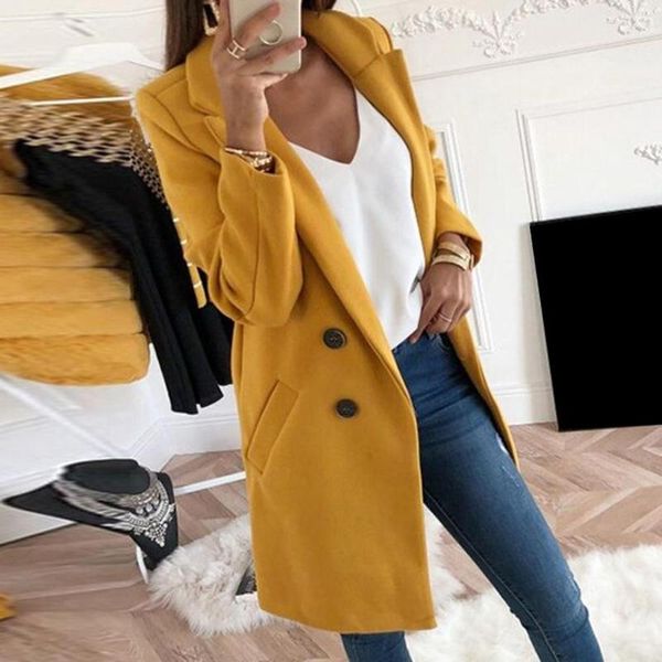 

2020 trendy solid color fashion women long sleeve lapel button overcoat coat loose long windbreaker russia style chic outwear, White;black