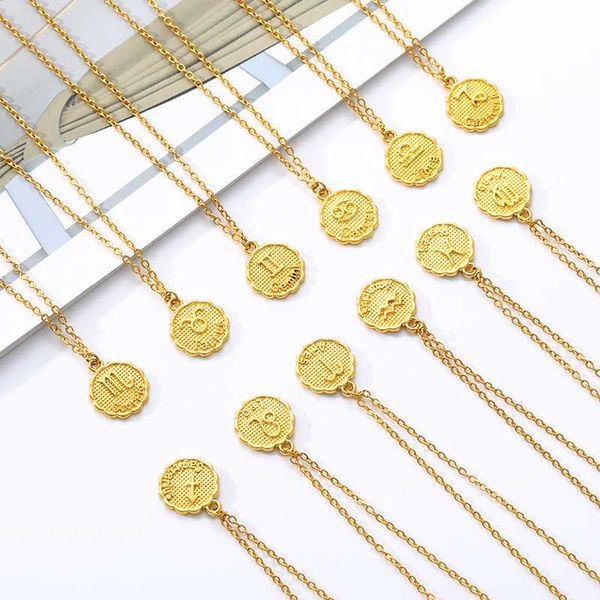

pendant necklaces constellation coin necklace female jewelry zodiac letter for women stainless steel gold chain friendship gift, Silver