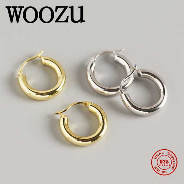 

hoop & huggie woozu punk french round earrings for women genuine 925 sterling silver baroque bohemian jewelry accessories, Golden;silver
