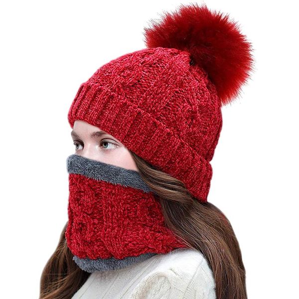 

women beanie hat autumn winter skullies cap scarf set chenille knit warm beanie hat neck warmer outdoor ski snowboard for ladies, Blue;gray