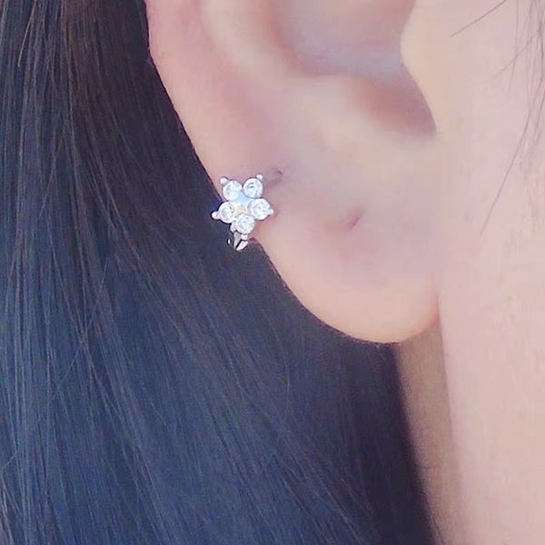 

925 sterling silver earring fashion simple round zircon flower ear ring ear bone buckle personality boy girl jewelry, Golden;silver