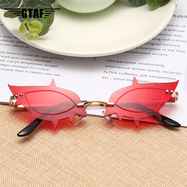 

sunglasses gtaf 2021 ladies fashion designer cat eye frameless red pink small uv400 shadow glasses, White;black
