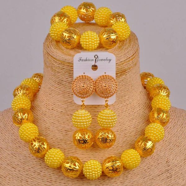 

yellow costume necklace african set african jewelry set simulated pearl nigerian wedding beads jewelry zz12, Silver