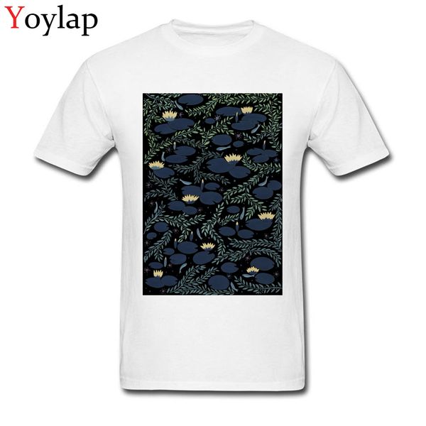 

art design waterlily and fish retro style men's tee shirt natural cotton leisure t-shirts short sleeve