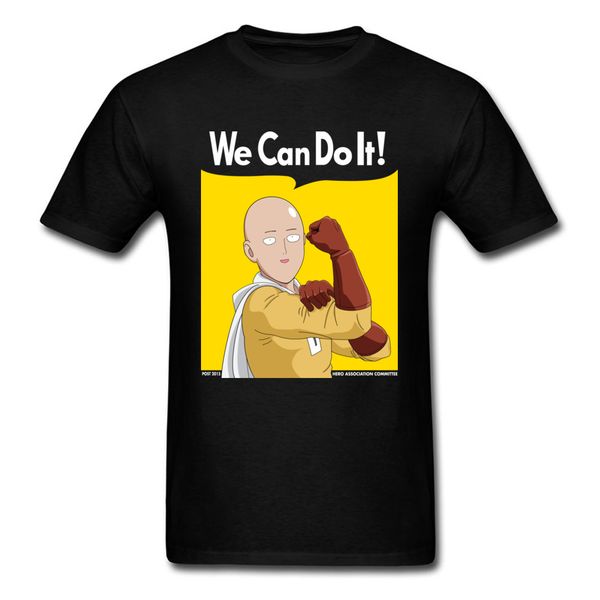 

anime t-shirt one punch man tees short sleeve cotton brands clothing yellow cartoon print t shirt we can do it