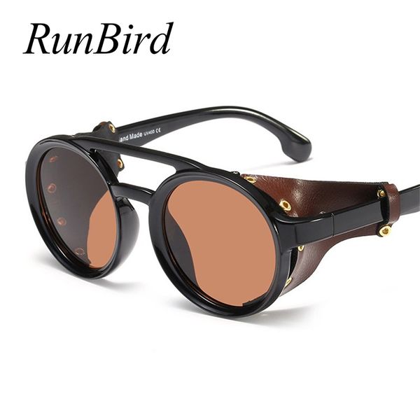 

sunglasses 2021 vintage punk men brand design brown black round side leather sun glasses for women luxury unique eyewear 5396, White;black