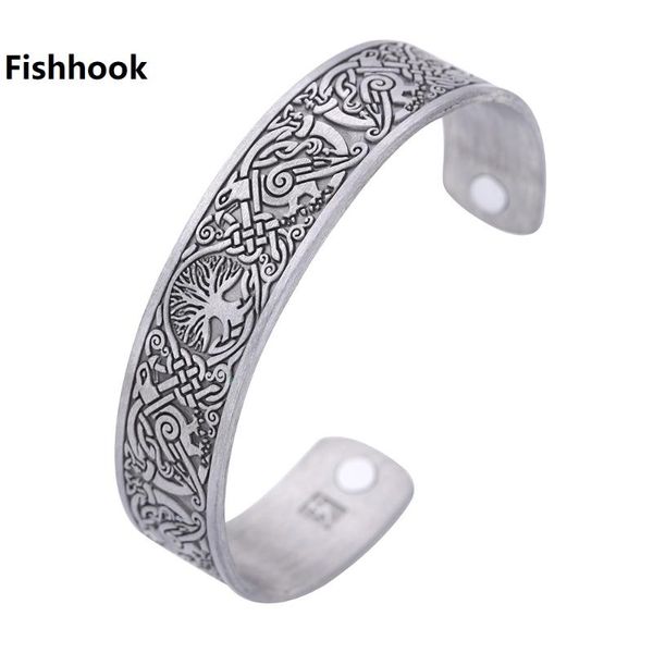 

fishhook zinc alloy tree of life with bird pattern men's viking fashion jewelry bangles, Black