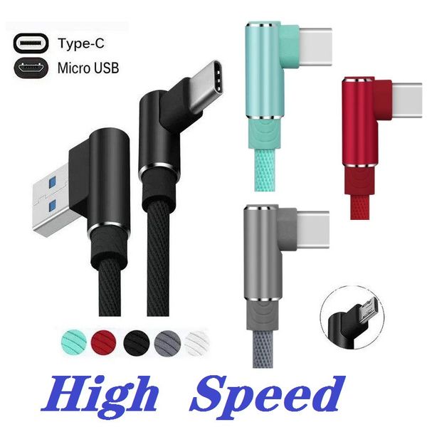 

90 degree fabric micro cable 1m 2m 3m 2a fast charger cords braided type c data line for samsung s9 s8 s7 note8 smartphone