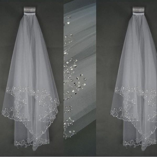 

new luxury wedding veils short wedding bridal veil 2 layer handmade crystal beaded elbow length bridal accessories veil white ivory in stock, Black