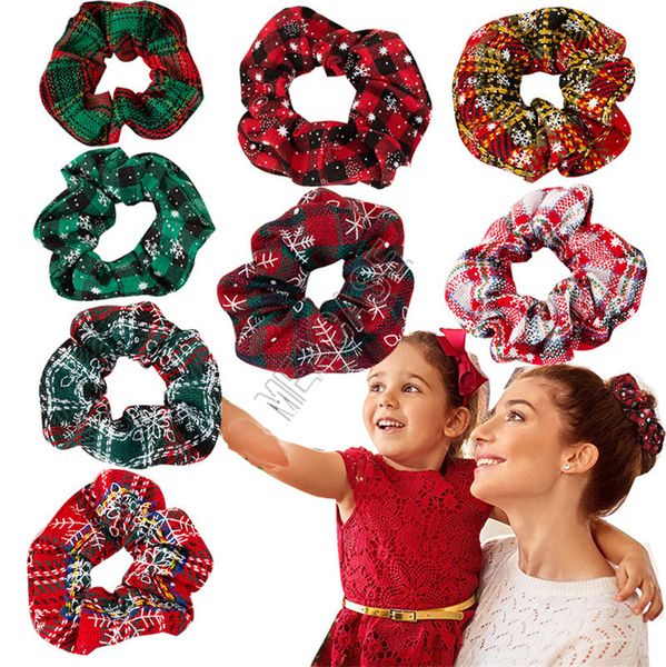 

полосы рождества scrunchies упругих волос xmas снег эластичное кольцо галстуки волос plaid ткань хвостик держатель дама девушка hairbands ук, Slivery;white