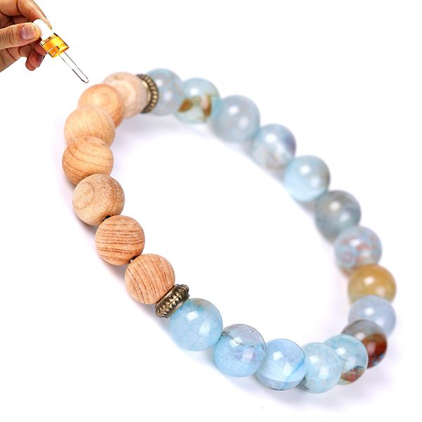 

ice crack stone wooden beaded strand essential oil diffuser bracelet balance yoga friendships jewelry for women men, Black