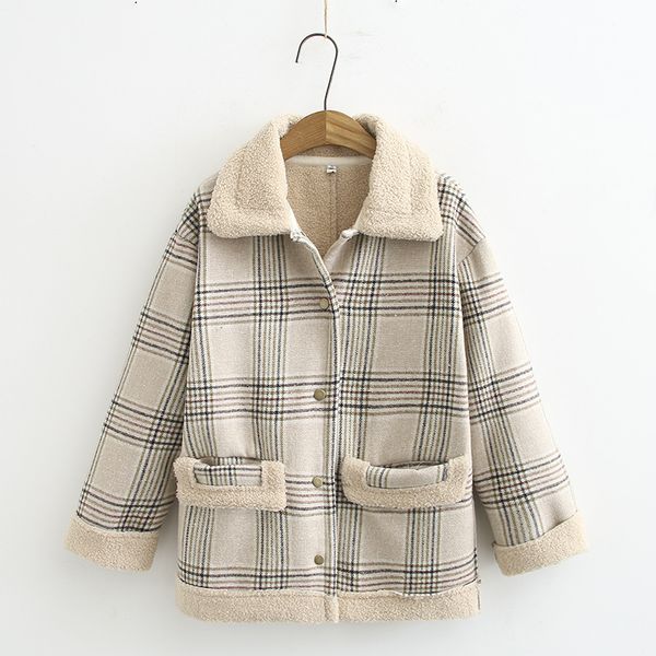 

women's jackets 2021 women jacket spring autumn woolen coat woman casual plaid lambswool liner fashion turn-down collar korean, Black;brown