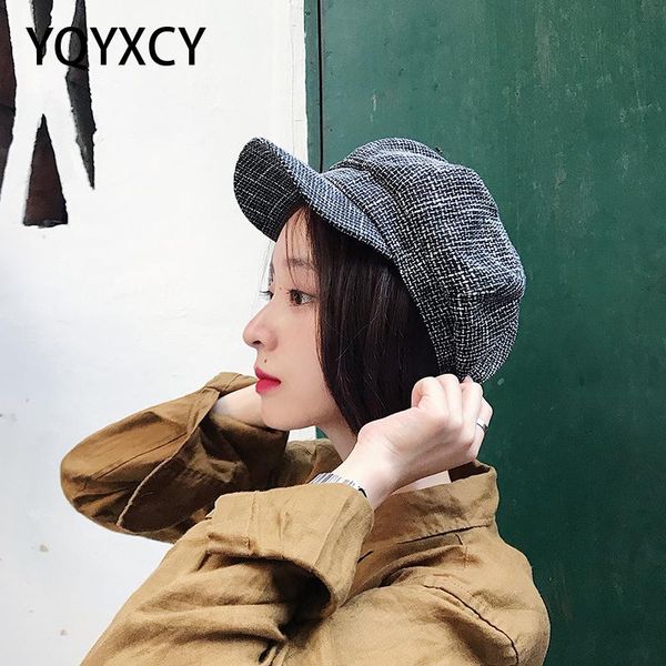 

stingy brim hats women hat octagonal cap korean vintage painter beret female sunshade bonnet retro sboy 2021 fashion, Blue;gray