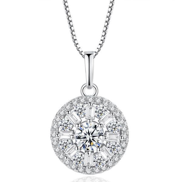 

100pcs luxury jewelry chain necklace zircon round shape lucky wheel pendant necklace for women wedding jewelry gifts collares, Silver