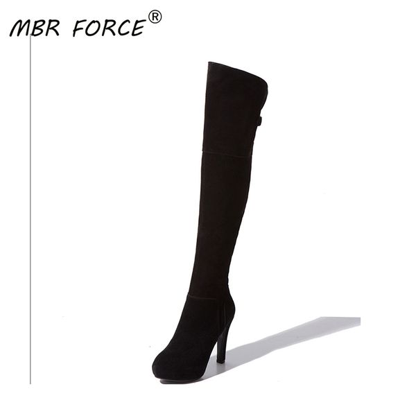 

mbr force new matte cow suede fashion high-heeled wear-resistant non-slip rubber sole can keep warm black all-match high boots