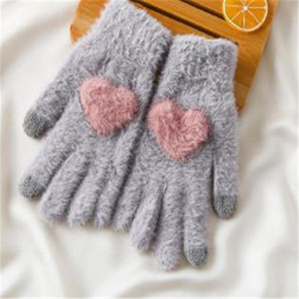

five fingers gloves more winter cute plush faux suede flip half refers to warm office fingerless students write female st-043, Blue;gray