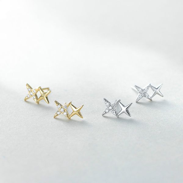 

aprilgrass марка 925 silver star серег стержня sterling для женщин элегантных свадебных ювелирных изделий нежного кристалл циркон звезда сер, Golden;silver