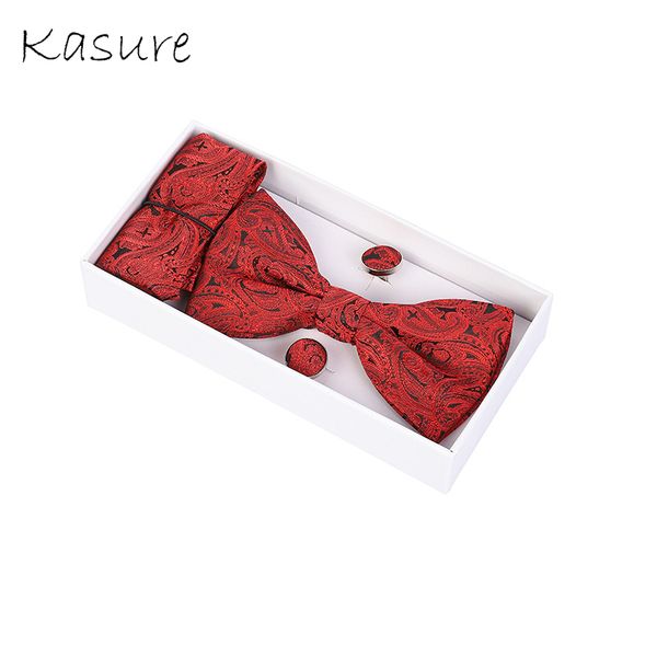 

kasure vintage jacquard bow tie gift set for men bowties handkerchief cufflinks gift box for men, Black;gray