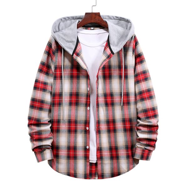 

new men shirts hooded plaid shirt longsleeve shirt for mens fashion clothing trends casual loose shirts business dress, White;black