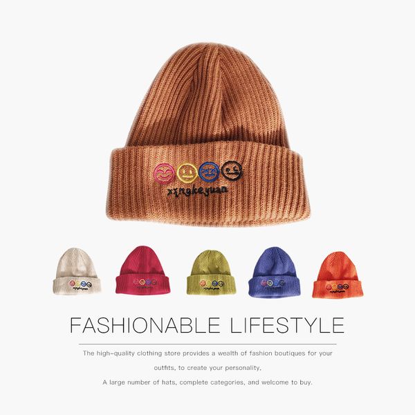 

Embroidered knitted woolen hat female tide autumn and winter Japanese casual all-match student warm hat, Blue;gray